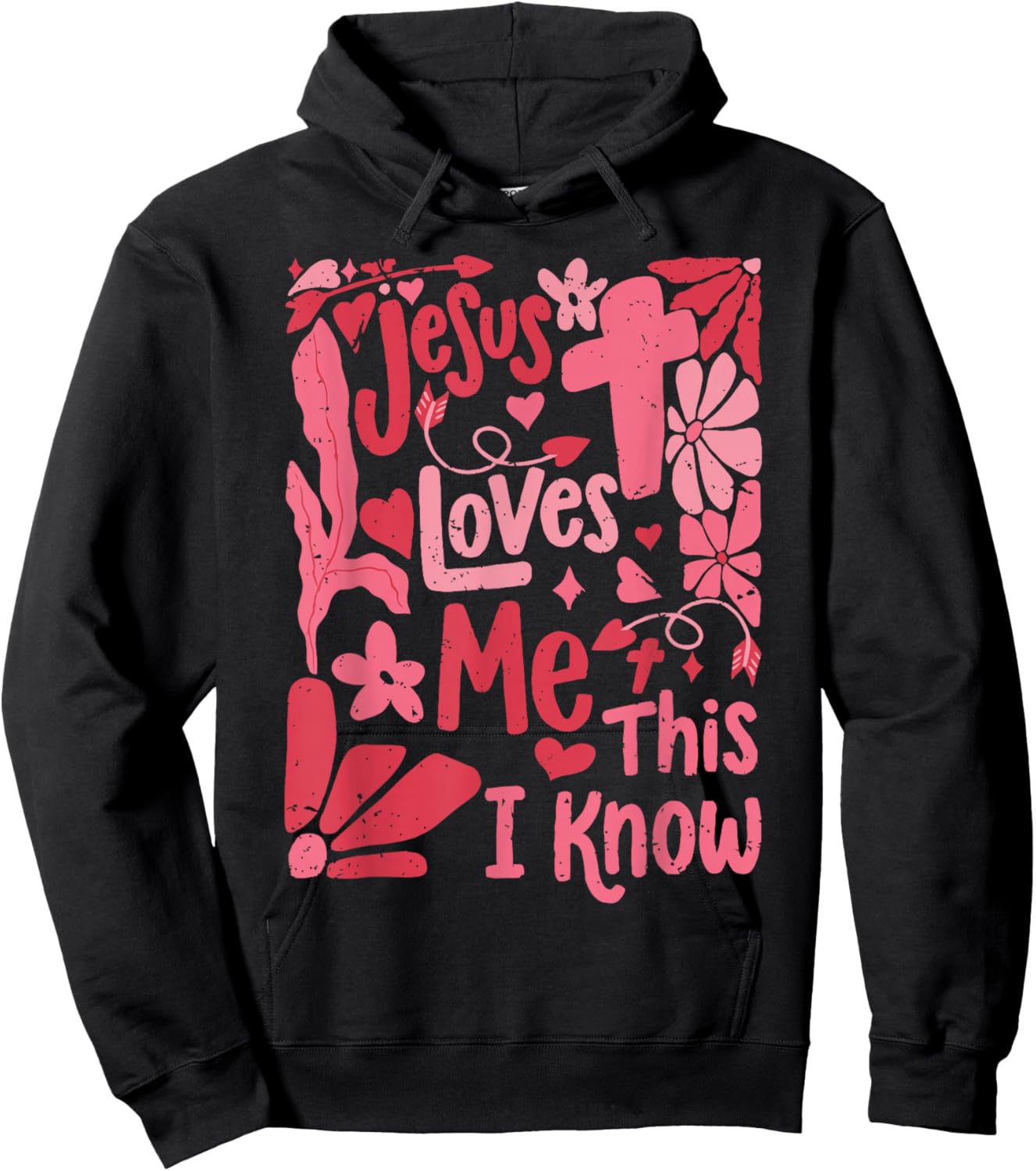 Retro Floral Jesus Loves Me This I Know Christian Valentines Hoodie - Hoodie | Black