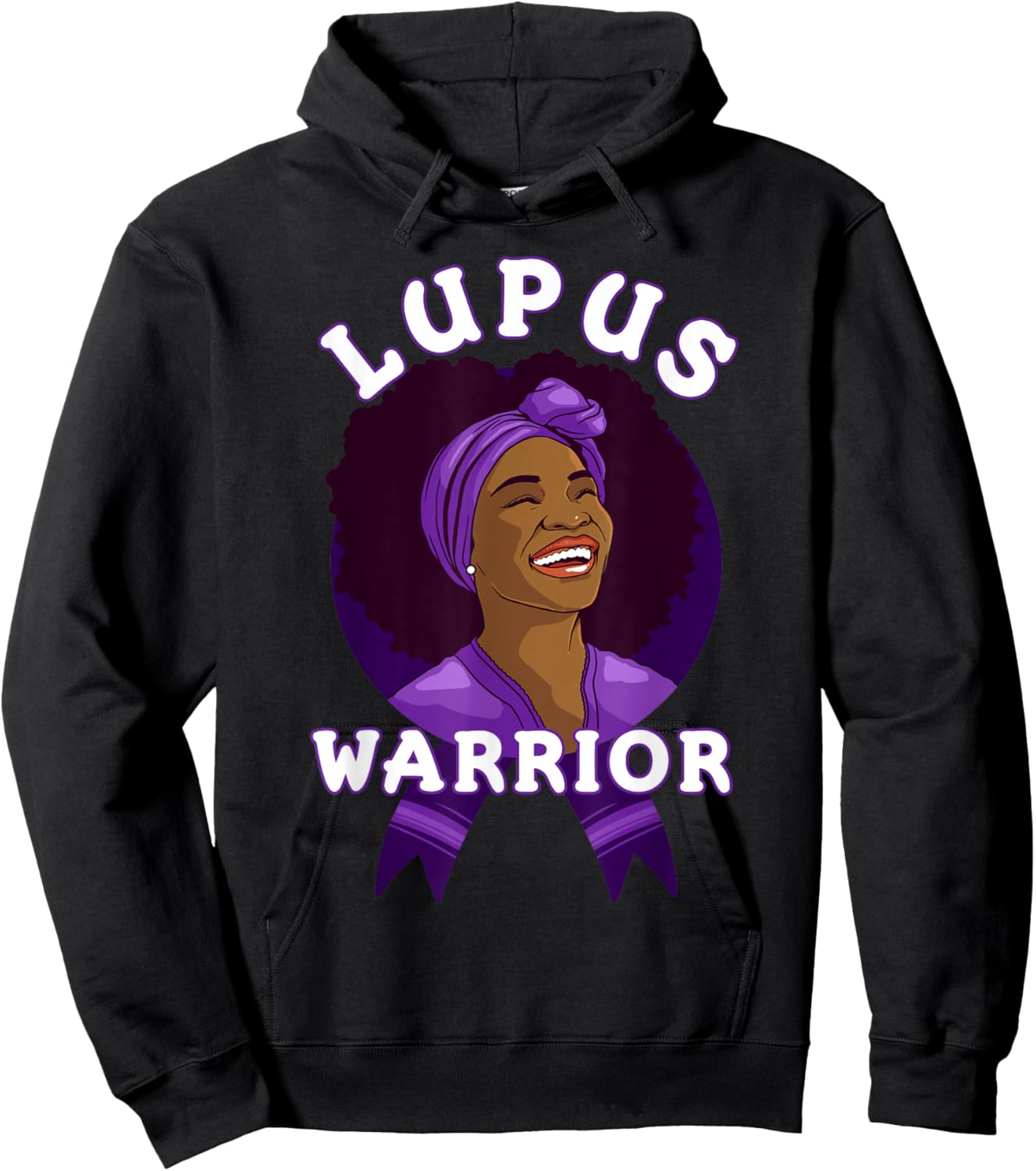 Lupus Warrior Afro Black Woman Wear Purple Ribbon Awareness Hoodie - Hoodie | Black