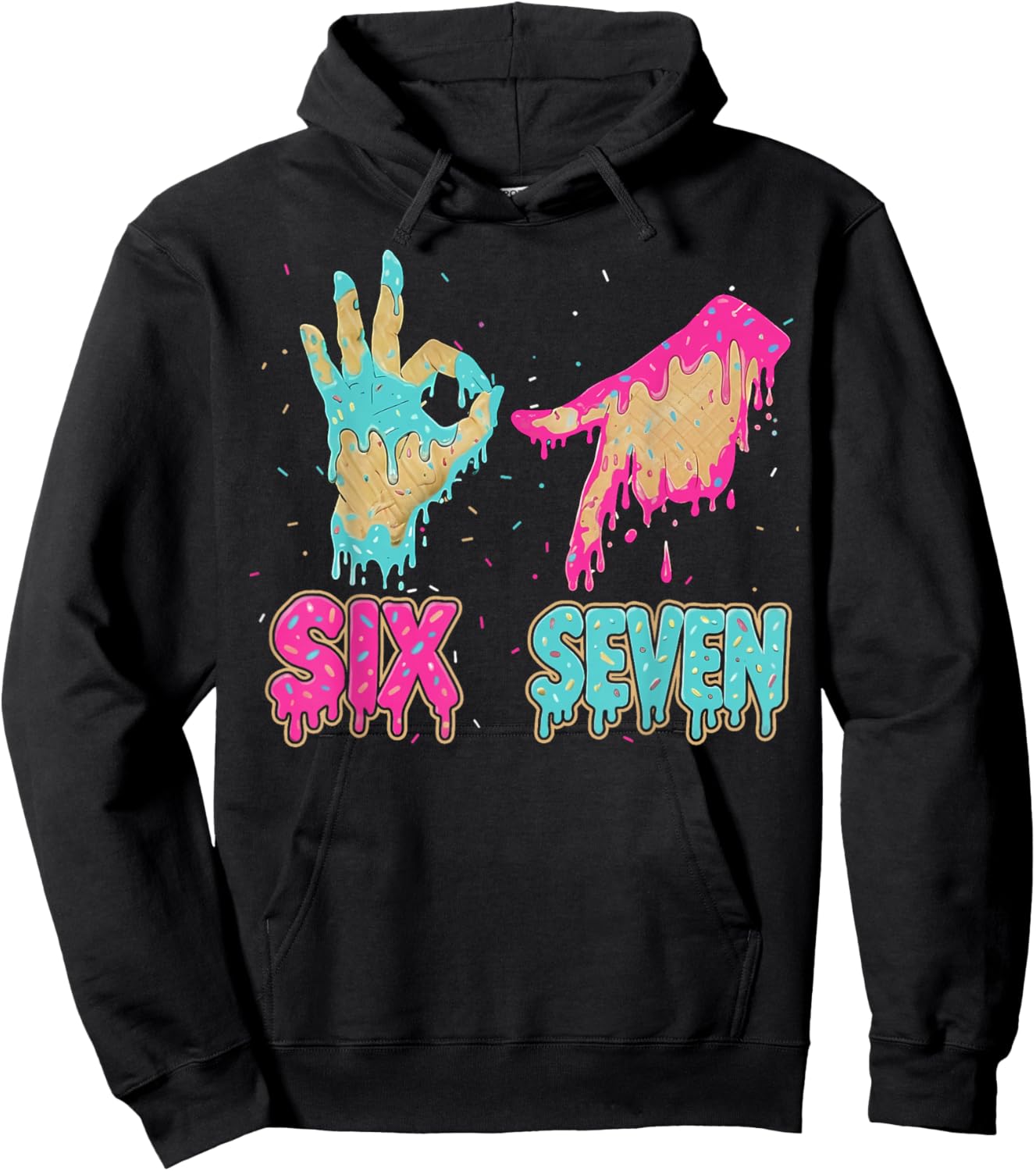 Funny Six Seven 67 Meme Ice Cream Drip Baseball for Boy Kids Hoodie - Hoodie | Black