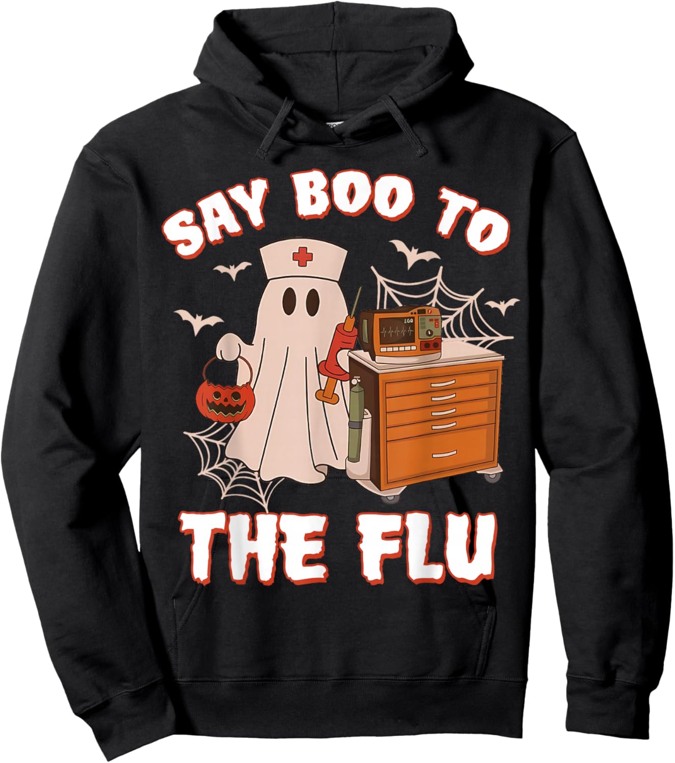 Retro Nurse Ghost Halloween-Vaccine Say Boo to The Flu Hoodie - Hoodie | Black