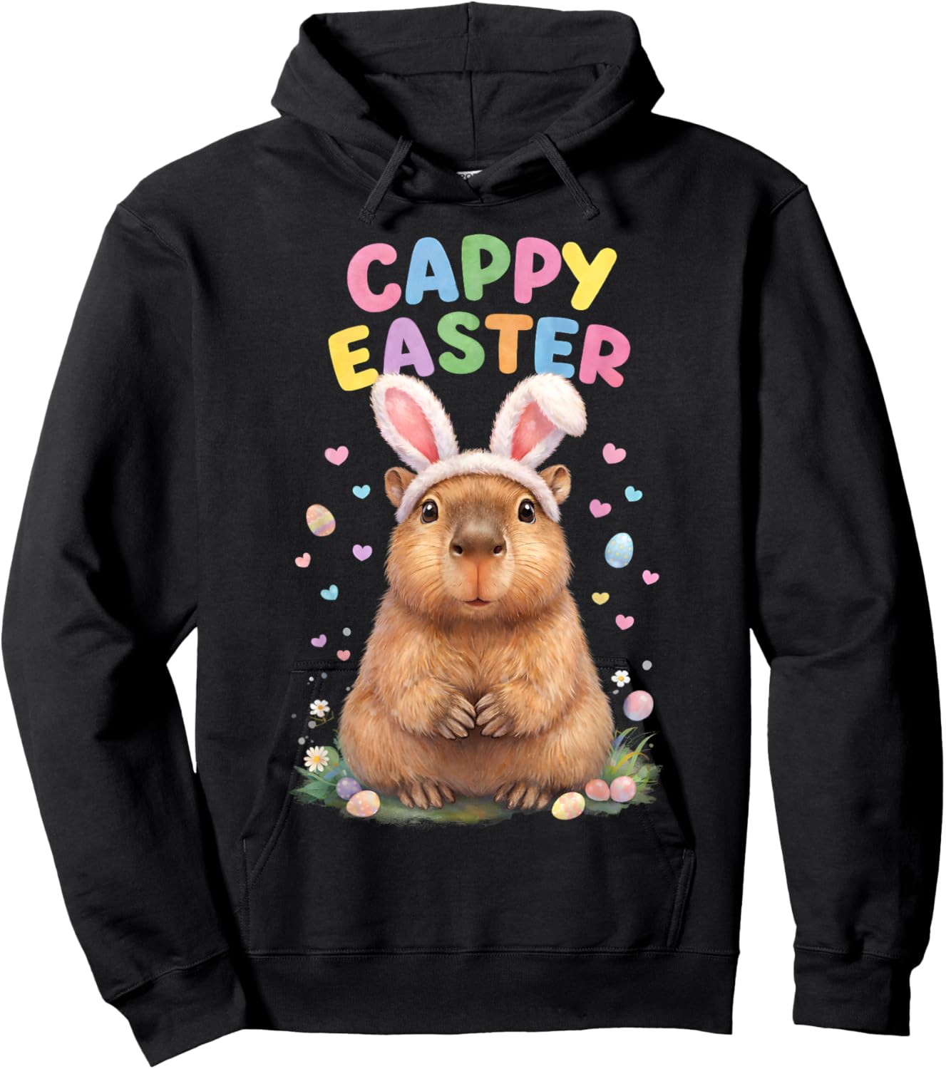 Funny Cappy Easter Capybara Easter Bunny Men Women Kids Hoodie - Hoodie | Black