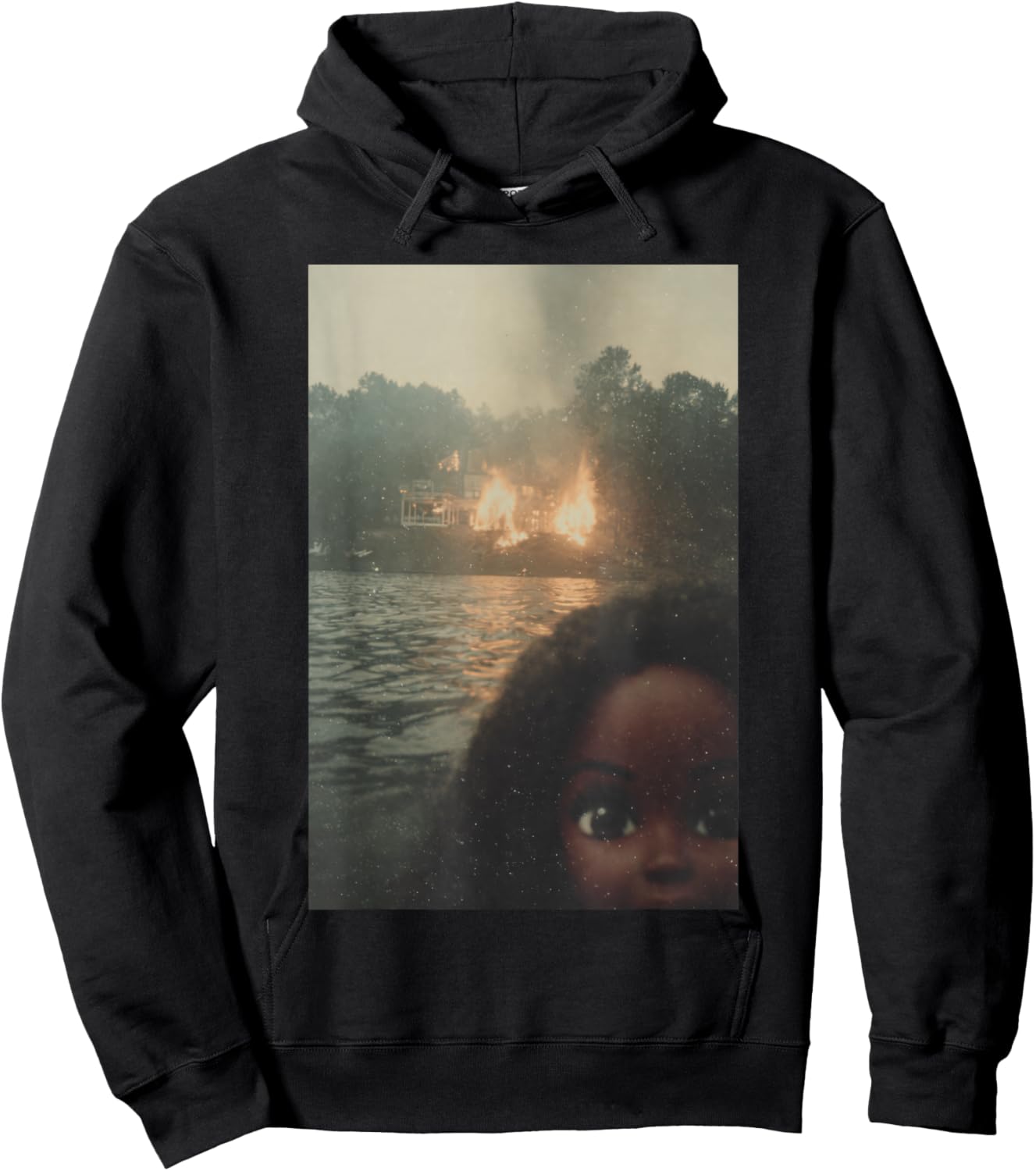 Funny Chaotic Disaster Black Doll Face Selfie Meme Unhinged Hoodie - Hoodie | Black