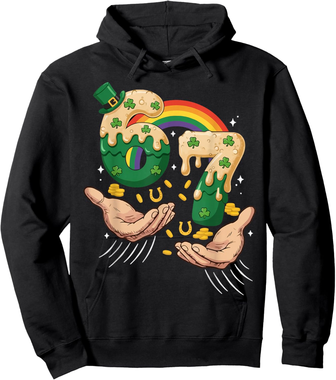 Funny 6 7 St Patricks Day Shamrock Lucky Six Seven Meme Kids Hoodie - Hoodie | Black