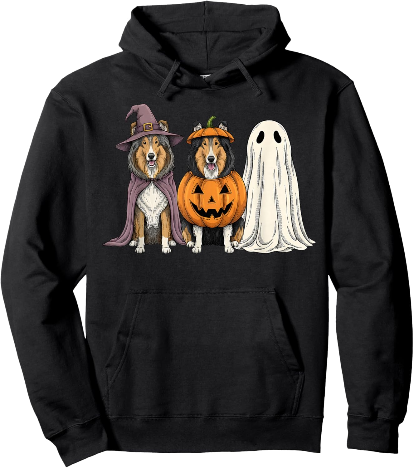 Spooky Ghost Rough Collie Pumpkin Halloween Dog Lover Hoodie - Hoodie | Black