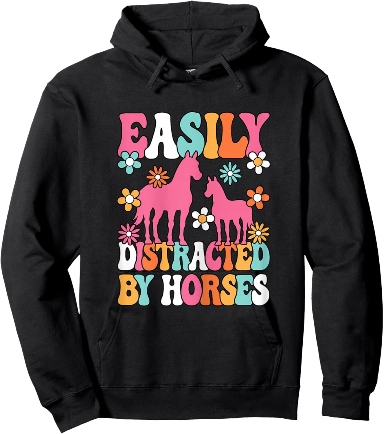 Easily Distracted by Horses Women Girls Horseback Riding Hoodie - Hoodie | Black
