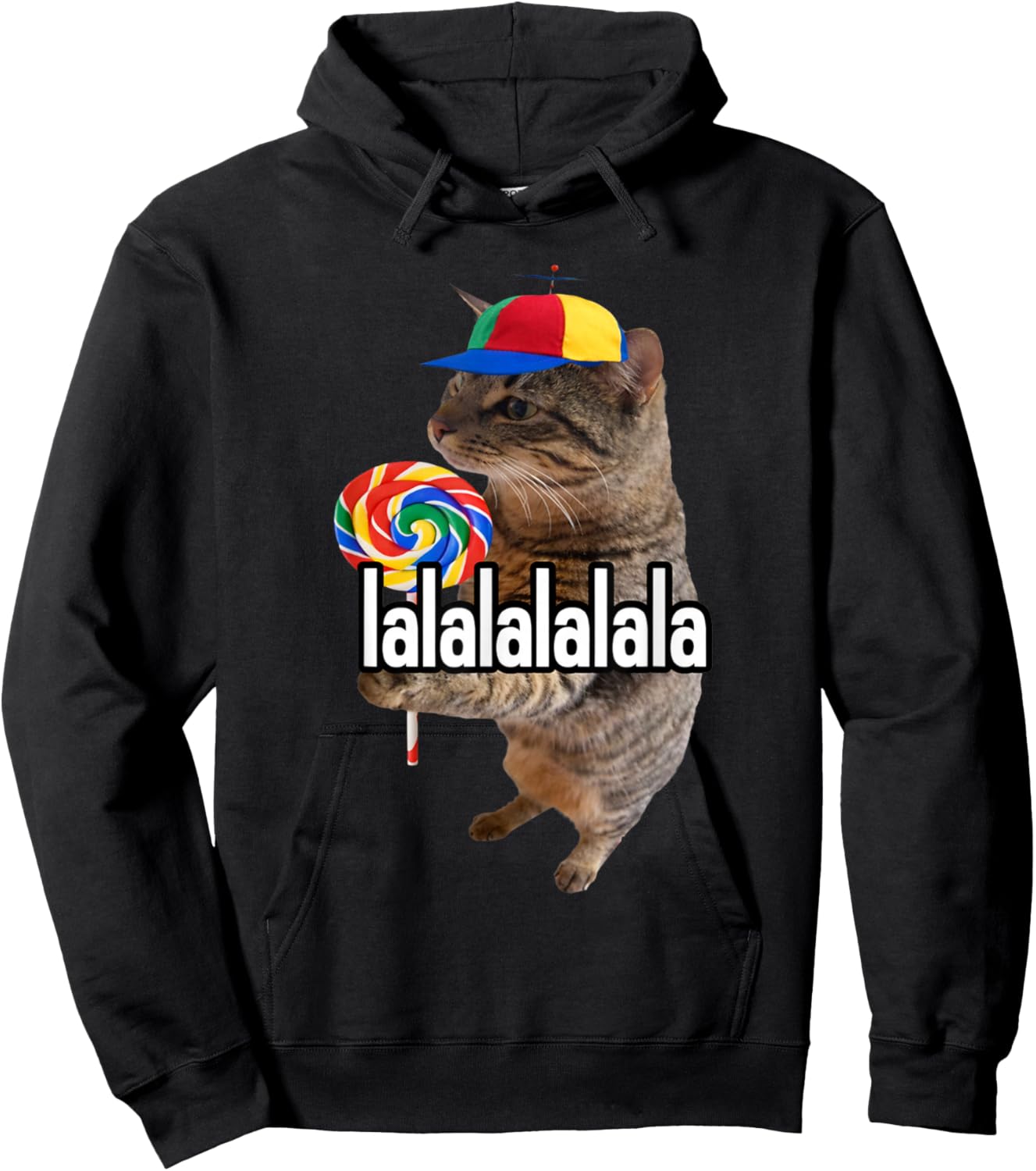 Lalalala Funny Silly Cat with Lollipop Meme Men Women Hoodie - Hoodie | Black
