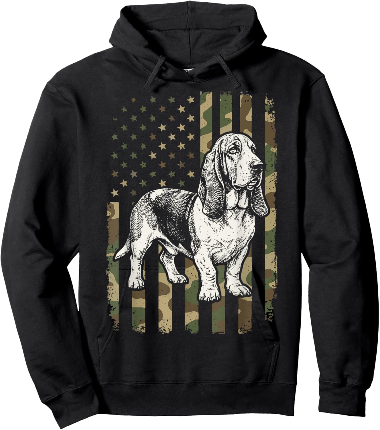 Basset Hound USA Flag 4th of July Hoodie - Hoodie | Black