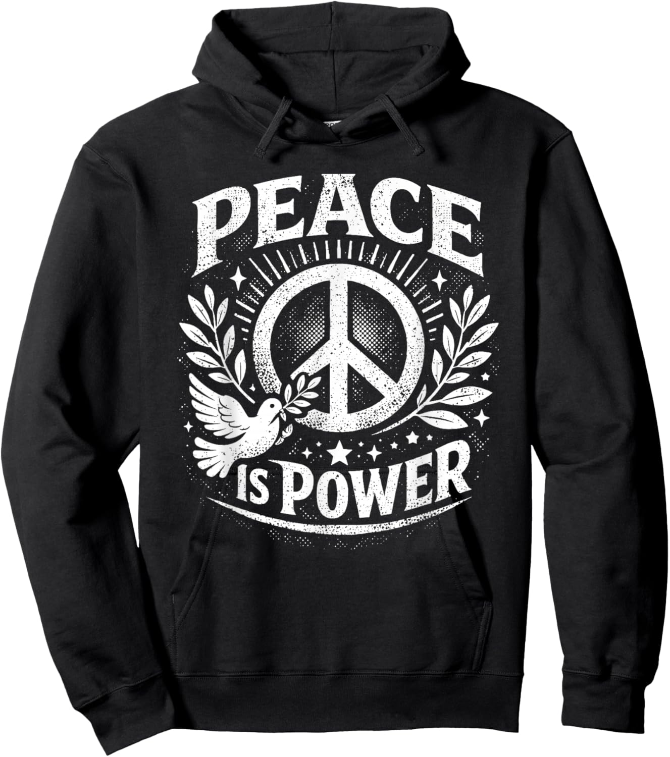 Peace is Power Retro Dove Laurel Peace Sign Unity Love Art Hoodie - Hoodie | Black