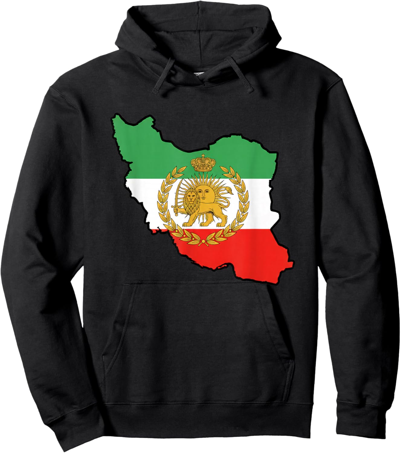Iran Map with Lion and Sun Emblem Iranian Flag Heritage Hoodie - Hoodie | Black