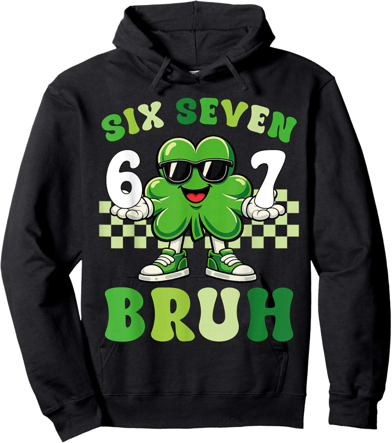 St Patricks Day Six Seven Bruh Meme 6 7 Shamrock Boys Kids Hoodie - Hoodie | Black