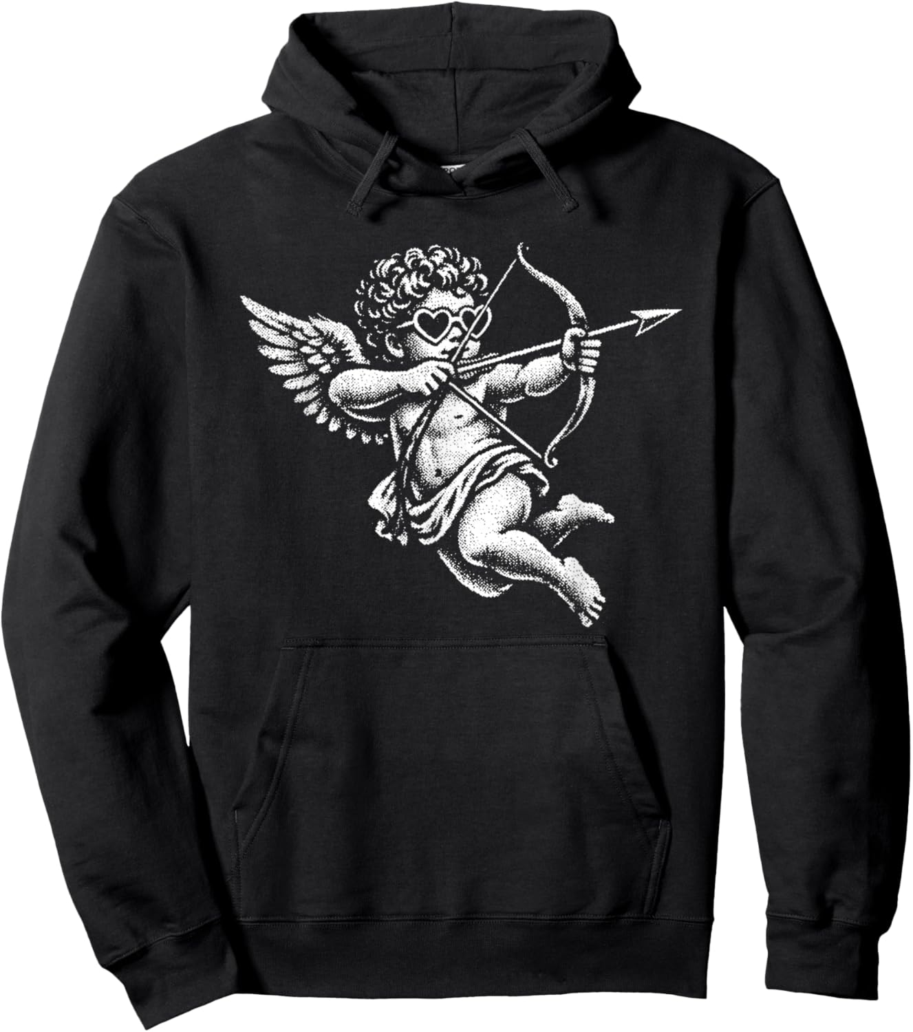 Halftone Cupid Valentine Day Heart Love Cherub Angel Vintage Hoodie - Hoodie | Black