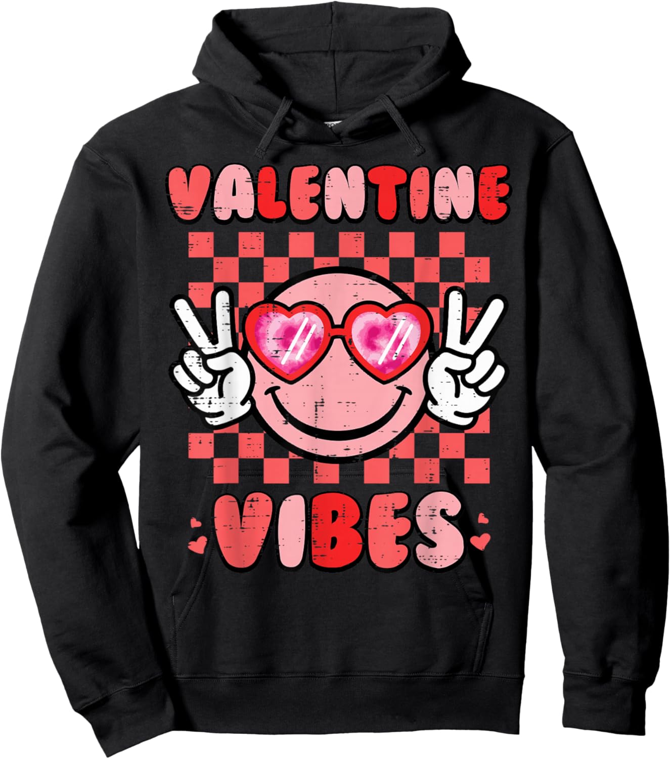Valentine Vibes Happy Face Valentines Day Men Women Kids Hoodie - Hoodie | Black