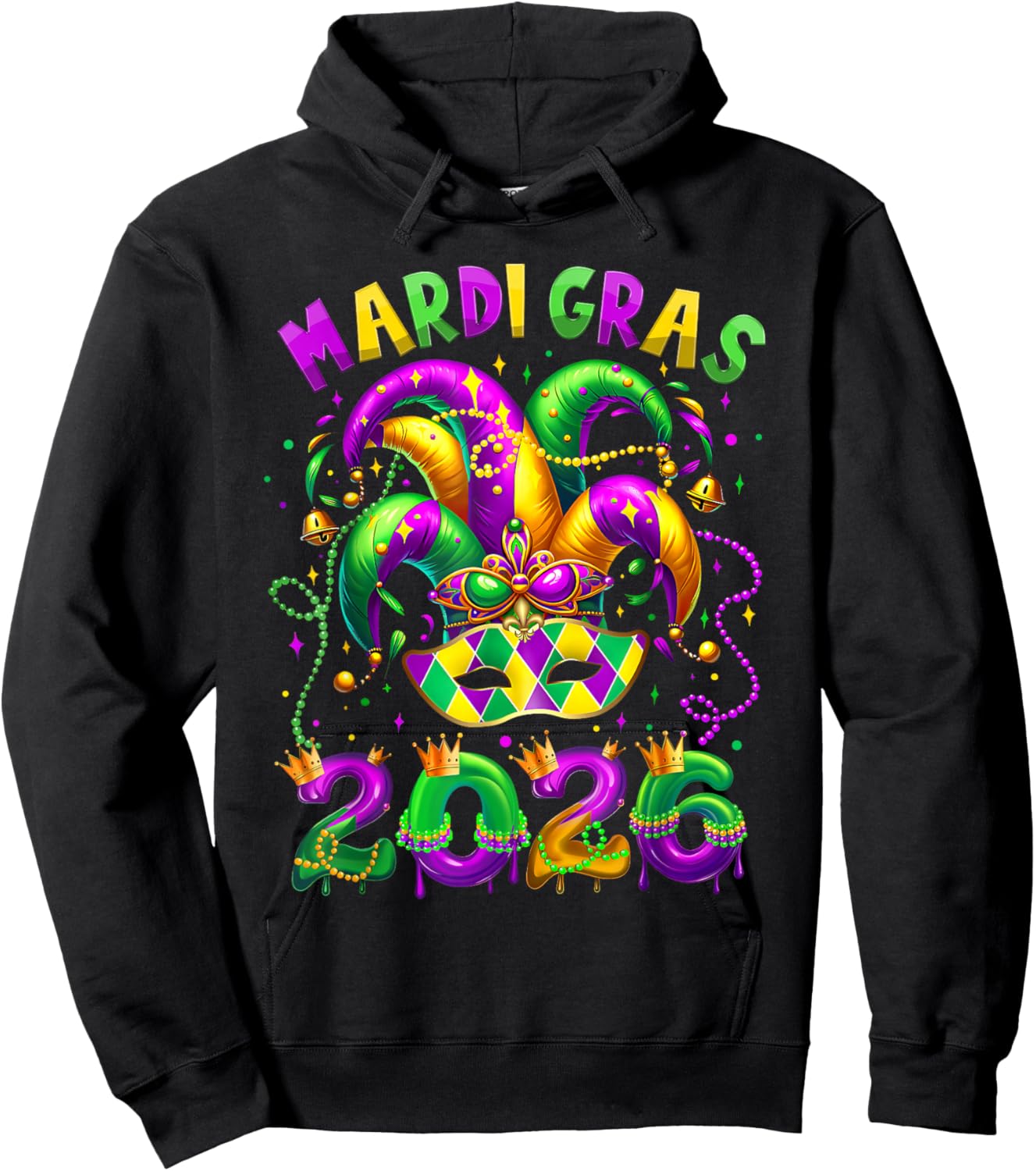 Mardi Gras 2026 Jester Hat Carnival New Orleans Fleur De Lis Hoodie - Hoodie | Black
