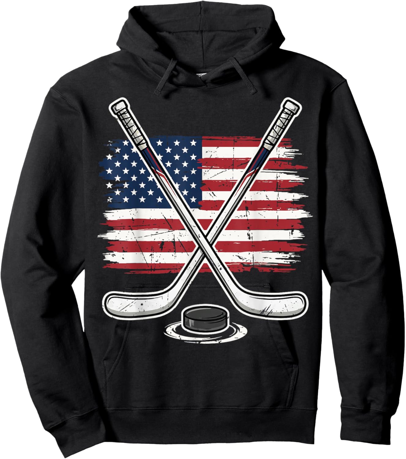 Ice Hockey USA Flag Hoodie - Hoodie | Black