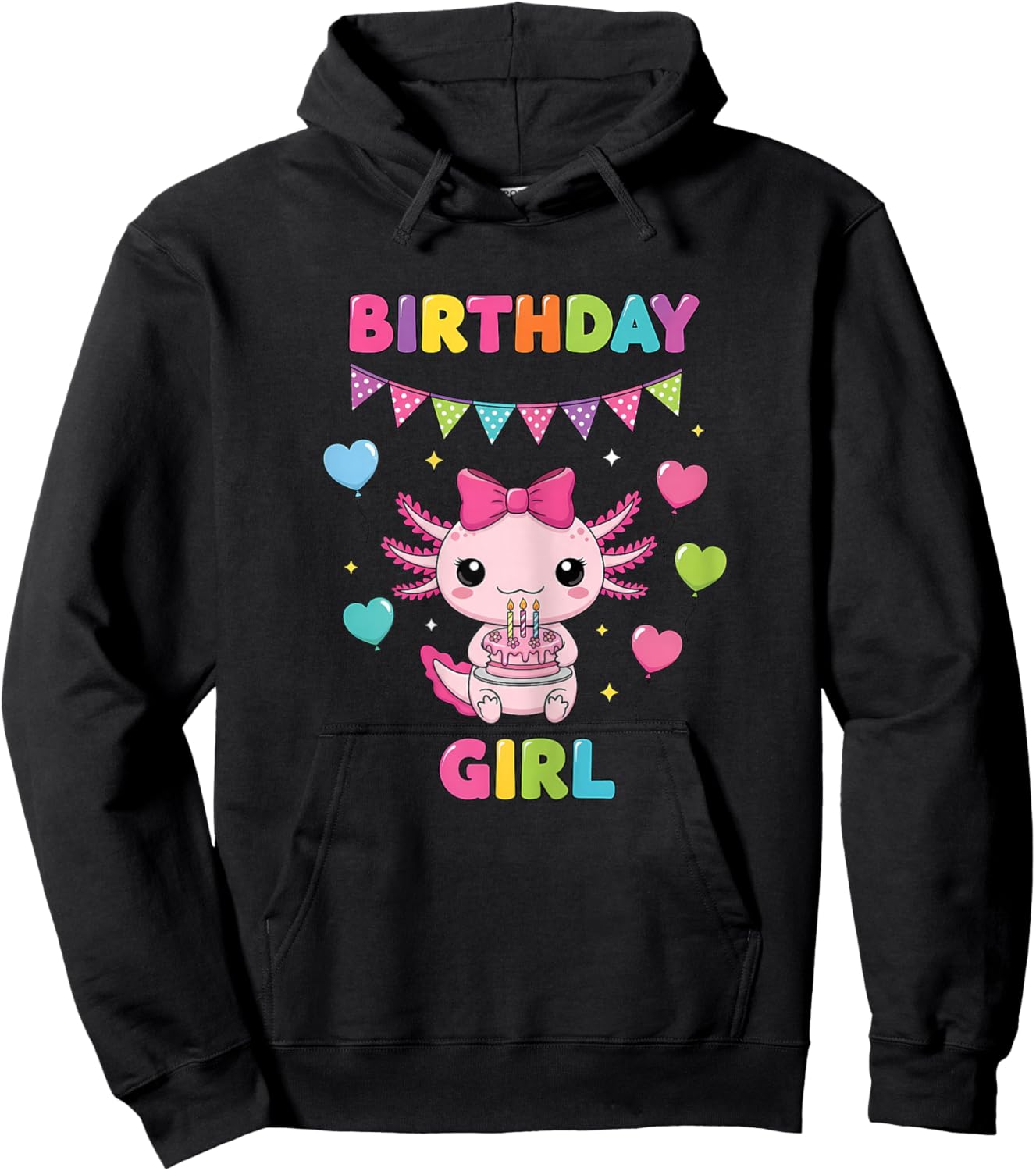 Cute Axolotl Bday Girl Big Pink Coquette Bow Girl Birthday Hoodie - Hoodie | Black