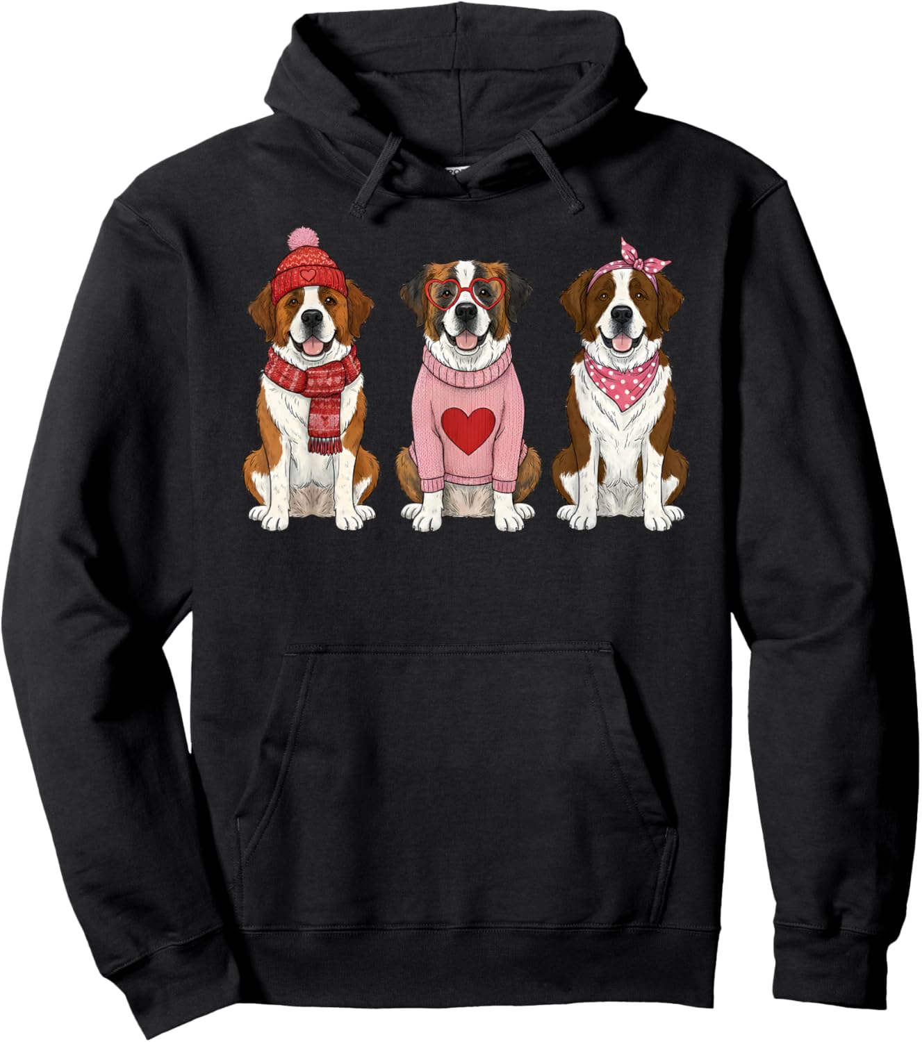 Cute Saint Bernard Valentine Dog Hoodie - Hoodie | Black