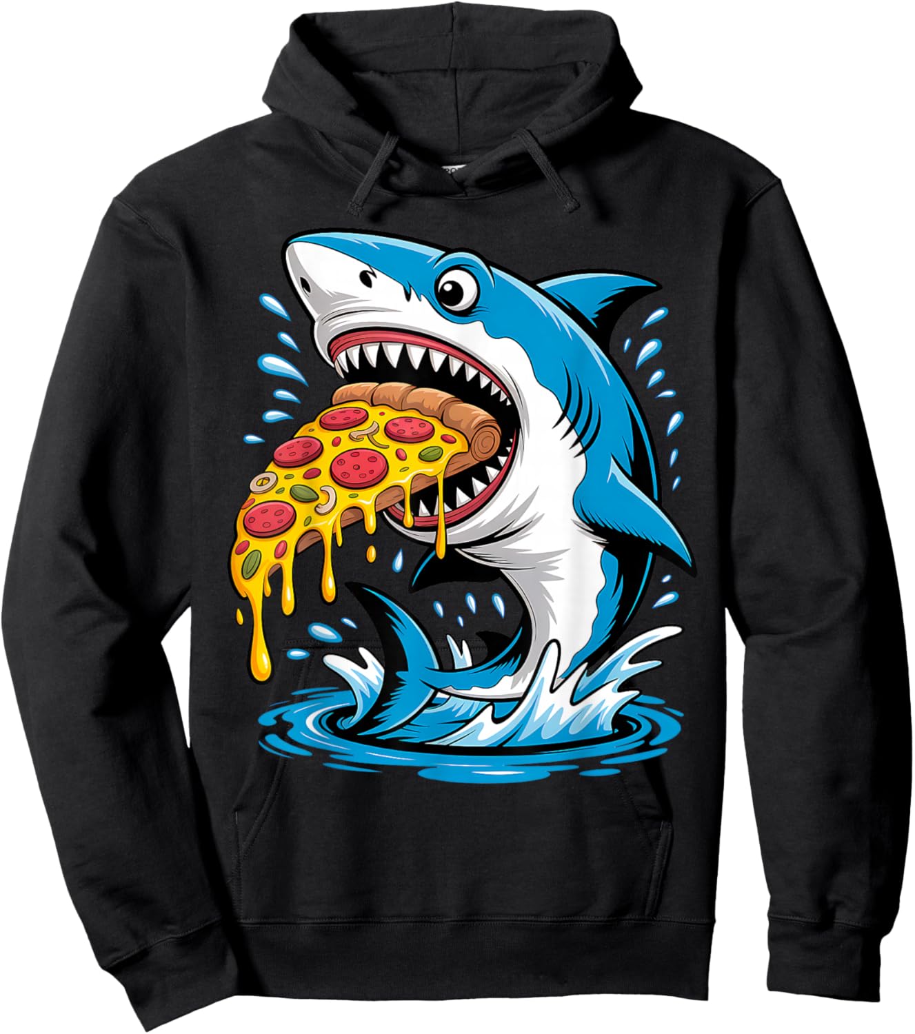 Pizza Eating Shark Kids Boys Food Lovers Jawsome Hoodie - Hoodie | Black