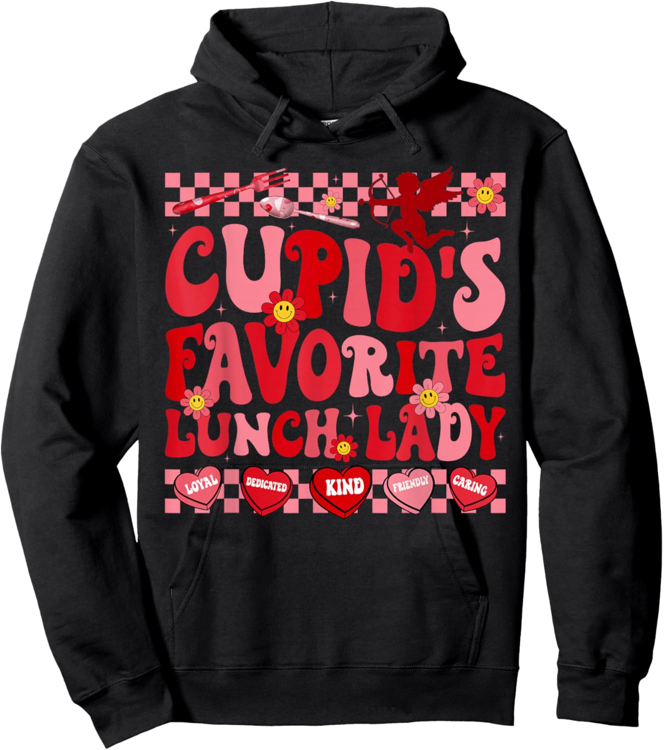 Cupid's Favorite Lunch Lady Hearts Happy Valentines Hoodie - Hoodie | Black