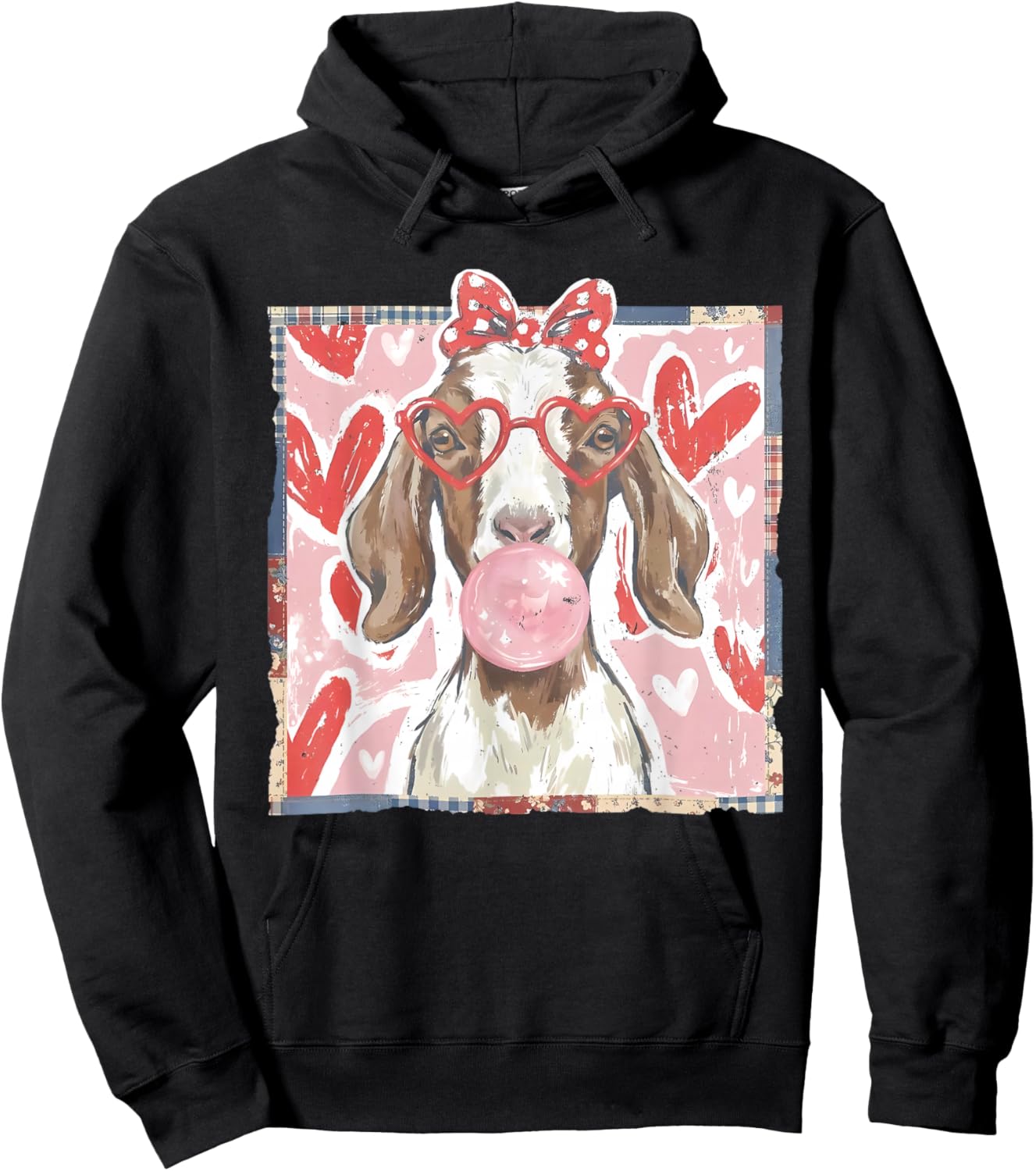 Whimsical Valentine Floppy Ear Goat Hoodie - Hoodie | Black