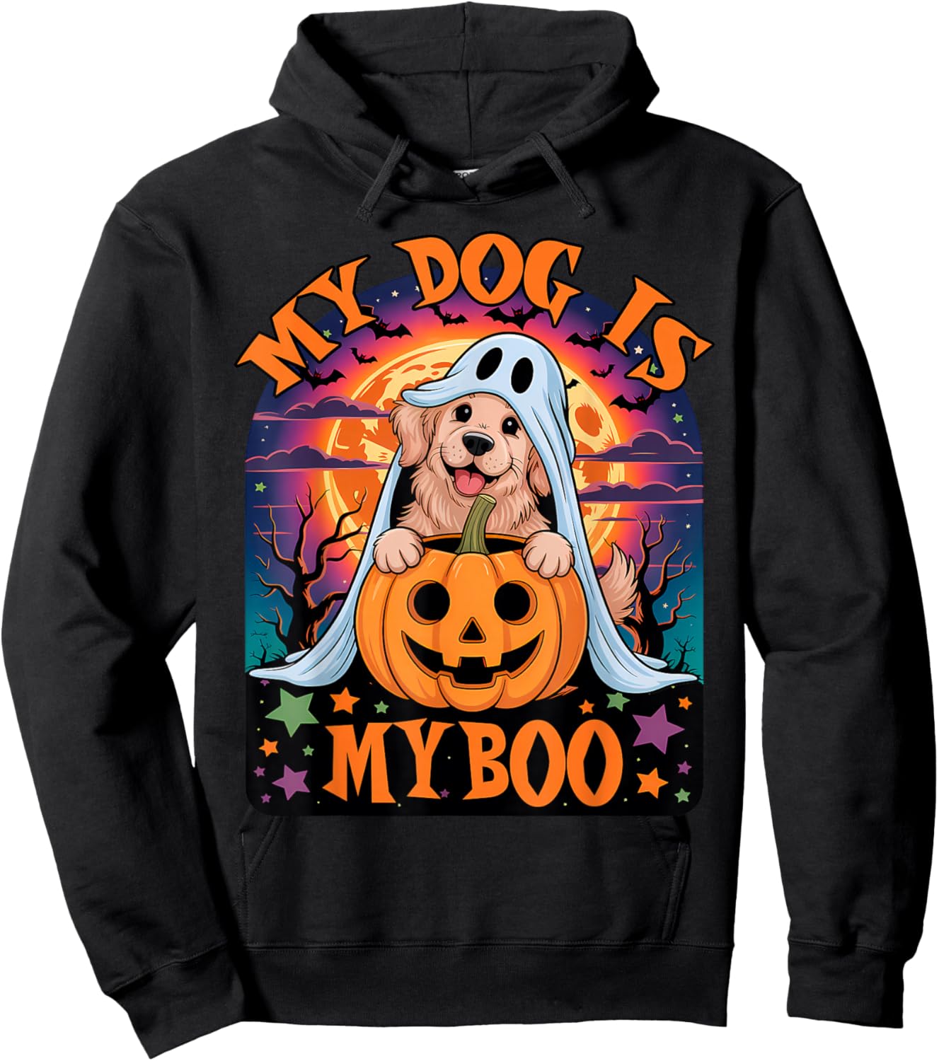 Retro Dog Halloween Ghost Golden Retriever My Dog is My Boo Hoodie - Hoodie | Black
