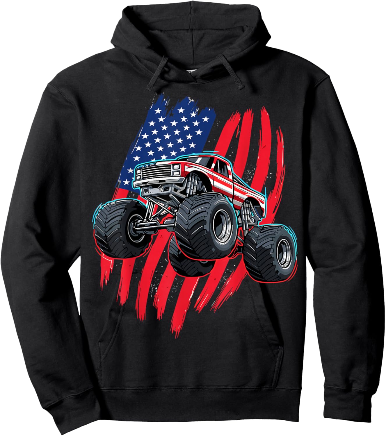 Monster Truck USA Flag American Hoodie - Hoodie | Black
