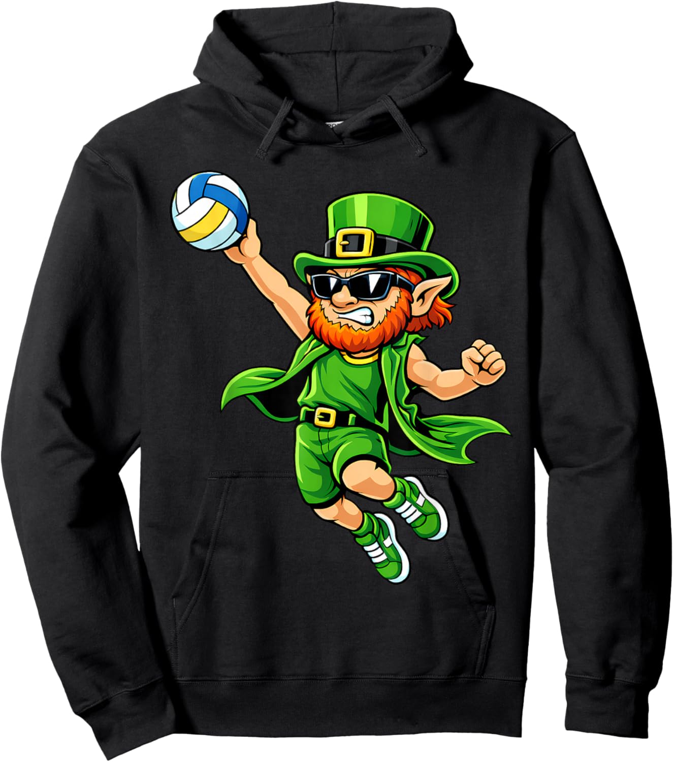 Volleyball St Patricks Day Boys Kids Sport Green Leprechaun Hoodie - Hoodie | Black