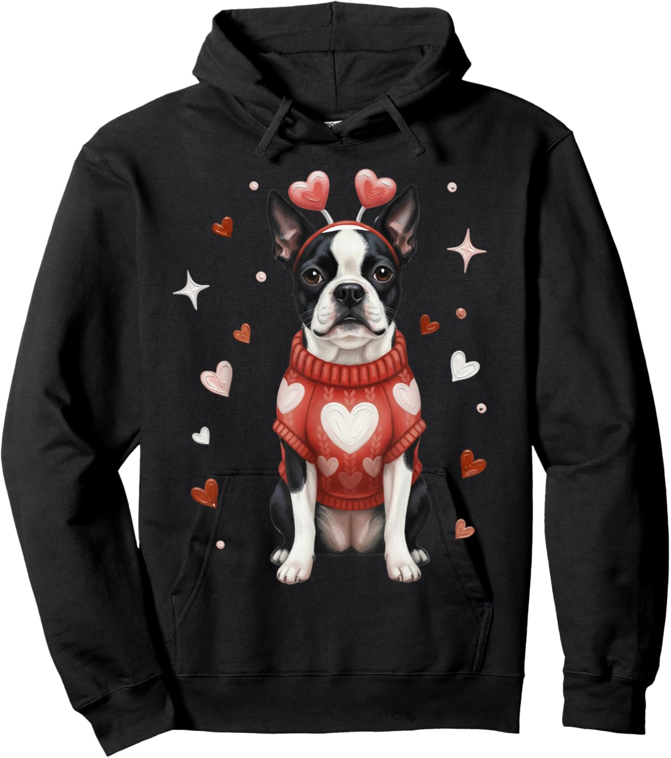Cute Boston Terrier Valentine Heart Valentines Day Hoodie - Hoodie | Black