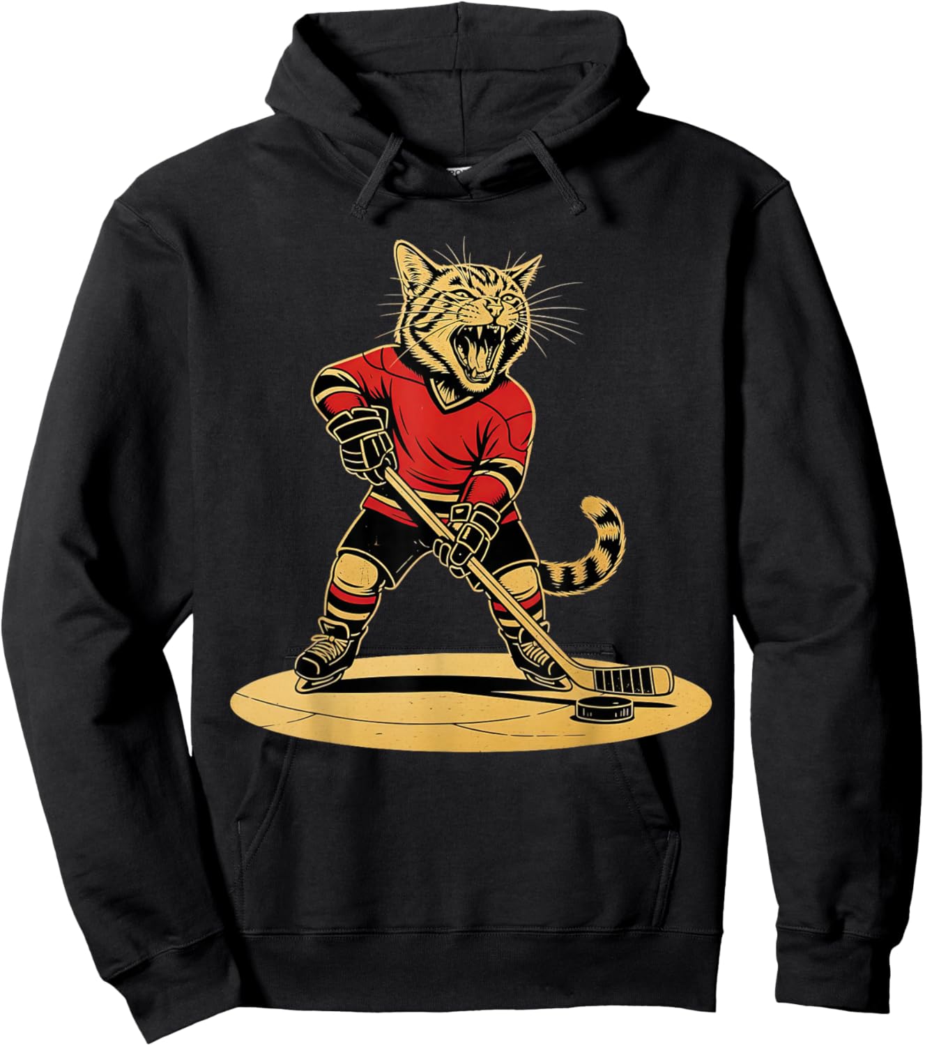 Funny Ice Hockey Cat Playing Ice Hockey Hoodie - Hoodie | Black