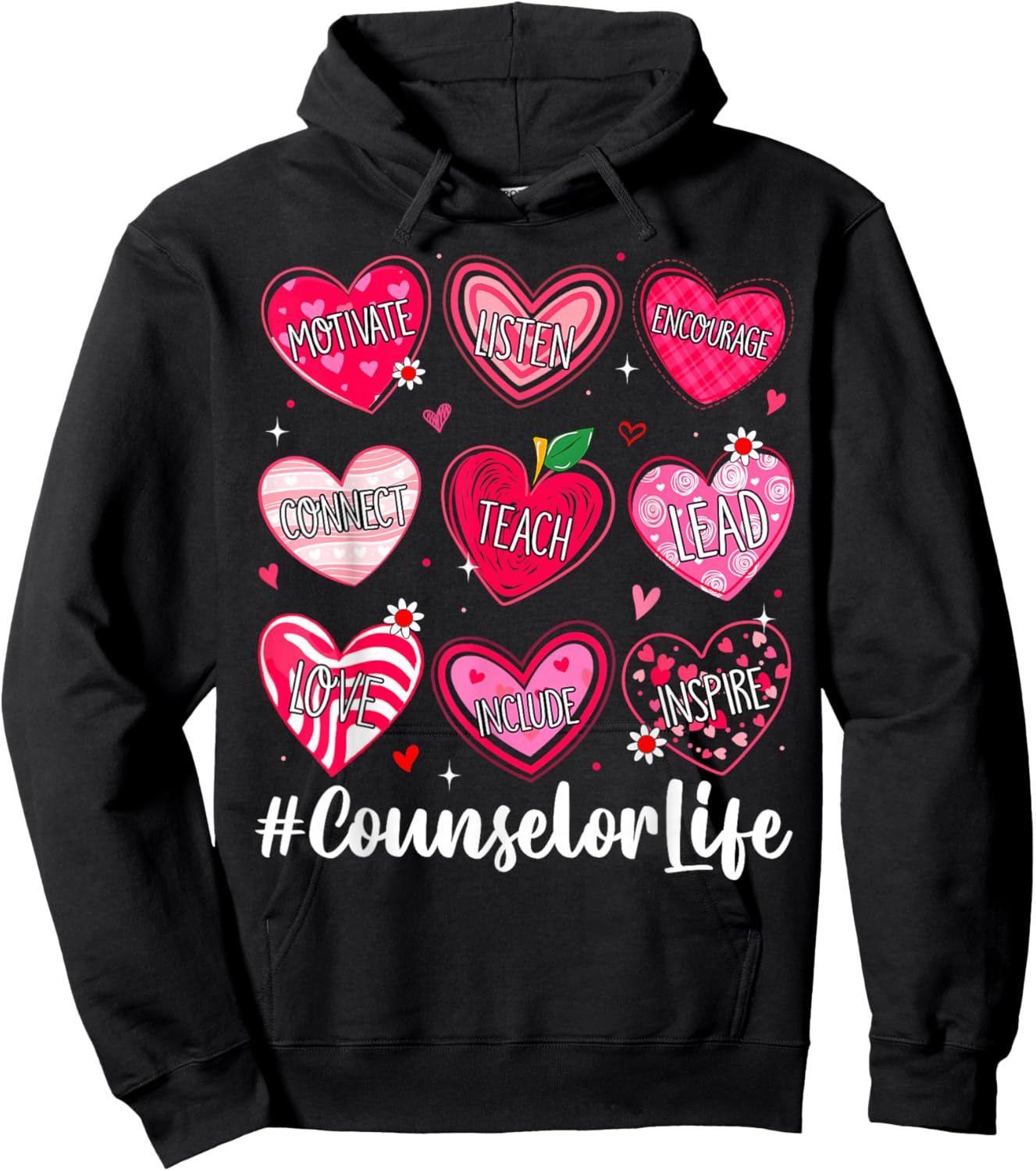 Counselor Life School Counseling Hearts School Valentine Hoodie - Hoodie | Black