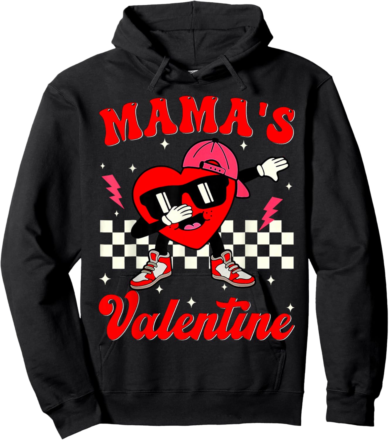 Retro Groovy Mama is My Valentine Cute Heart Boys Girls Kids Hoodie - Hoodie | Black