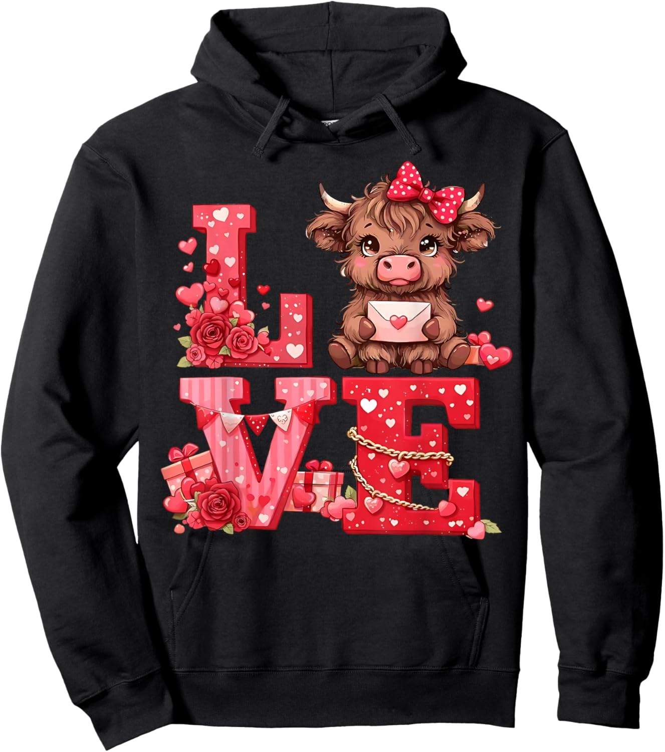 Love Western Highland Cows Valentine Cowgirl Hat Hoodie - Hoodie | Black