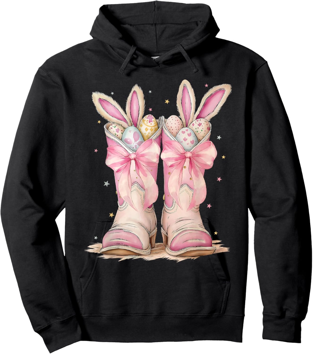 Boots Coquette Bow Bunny Rabbit Eggs Easter Cowboy Western Hoodie - Hoodie | Black