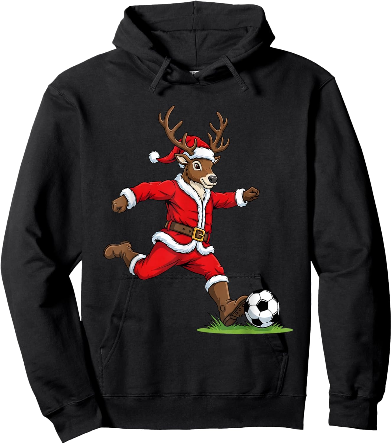 Funny Reindeer Soccer Christmas Kids Boys Girls Hoodie - Hoodie | Black
