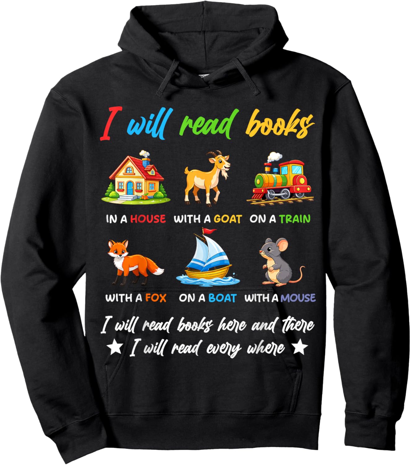 I Will Read Books On A Boat & Everywhere Reading Book Kids Hoodie - Hoodie | Black