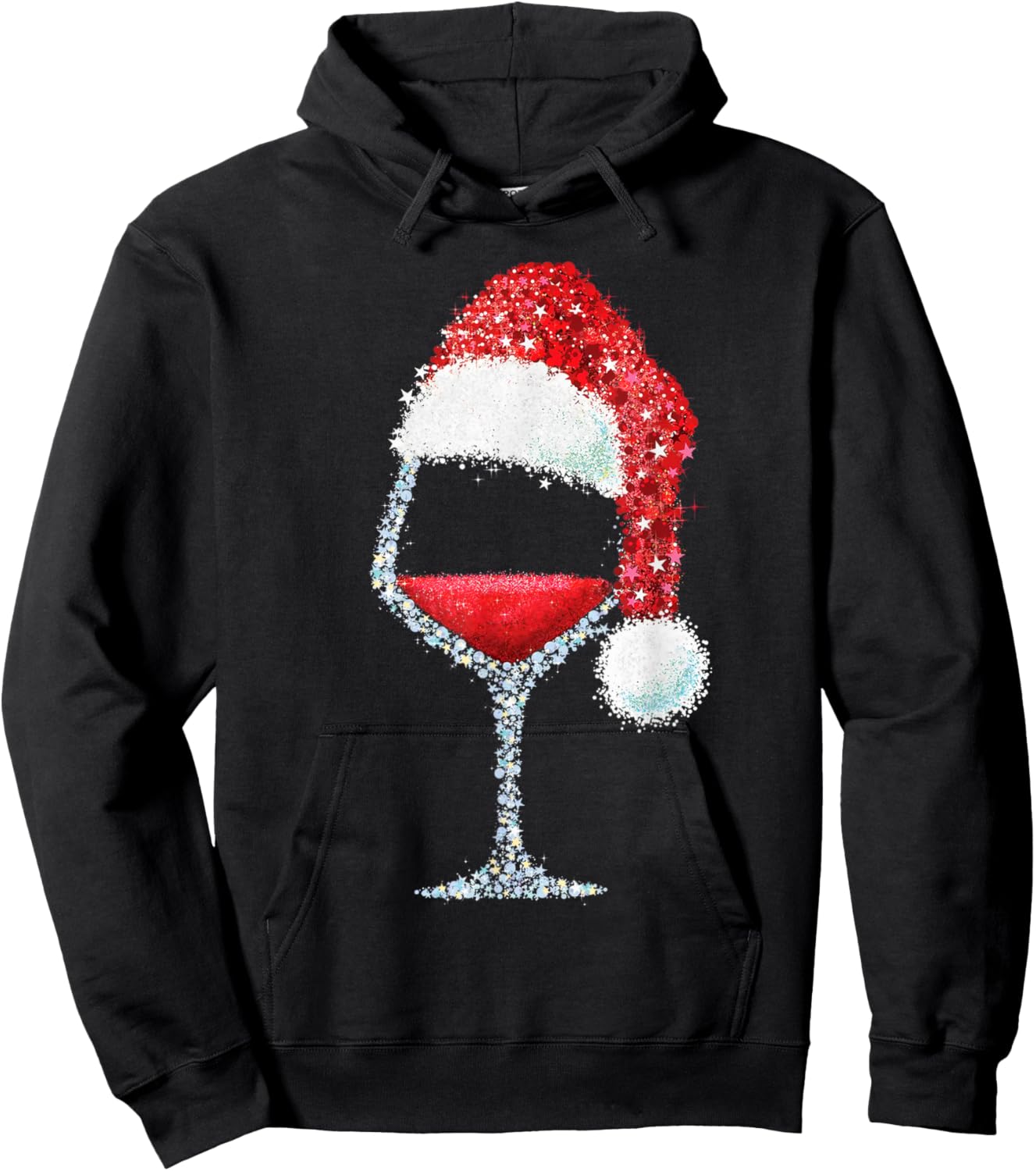 Red Wine Glass Christmas Santa Hat Holiday Party Hoodie - Hoodie | Black