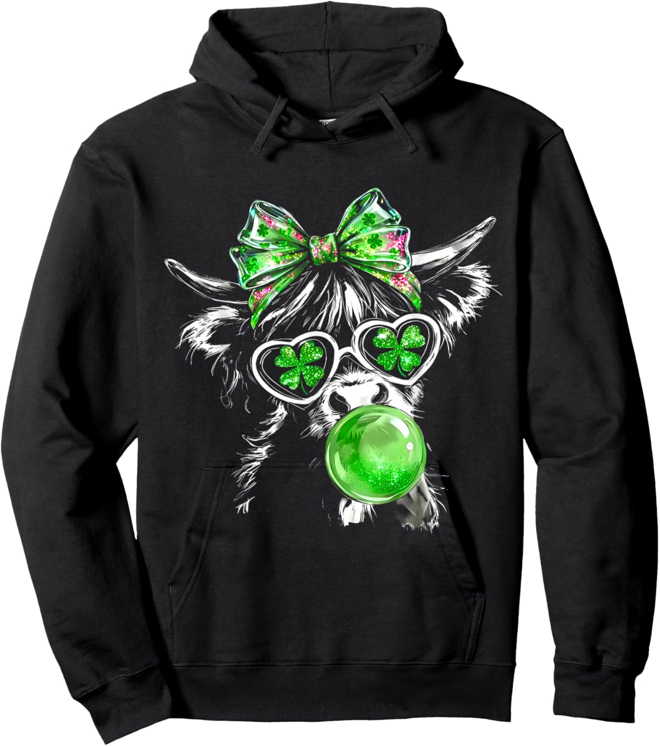 Coquette Highland Cow St Patrick’s Day Lucky Irish Cow Lover Hoodie - Hoodie | Black