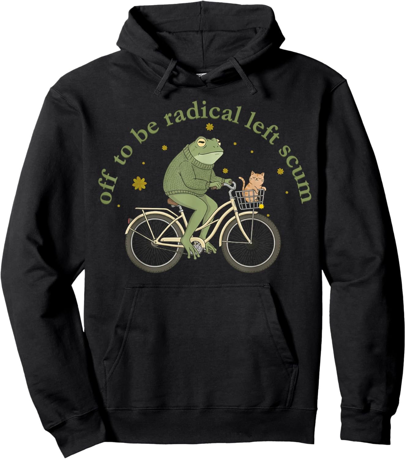 Off to Be Radical Left Scum Funny Frog and Cat on Bicycle Hoodie - Hoodie | Black