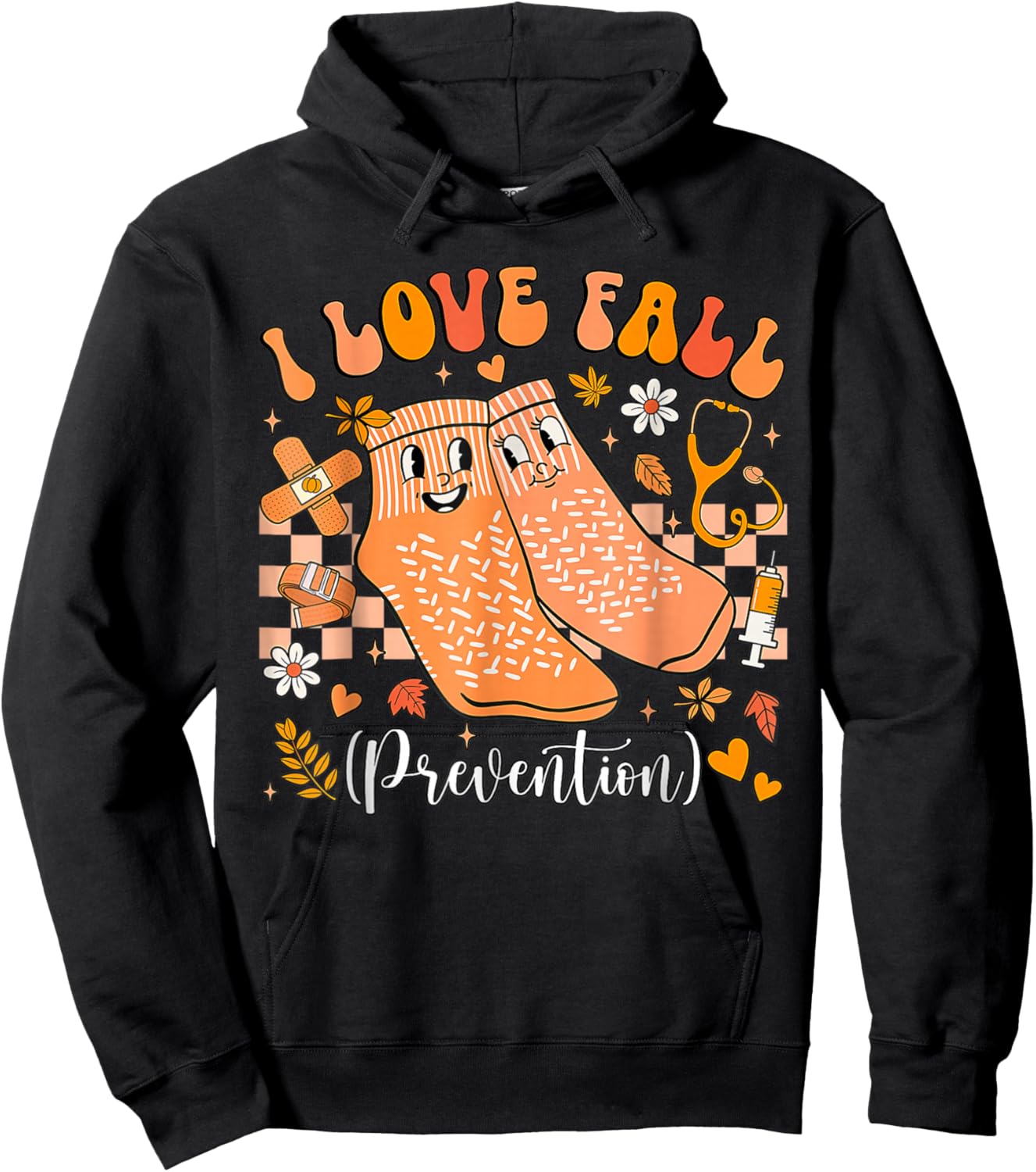 Retro I Love Fall Prevention Autumn Nurse & Physical Therapy Hoodie - Hoodie | Black