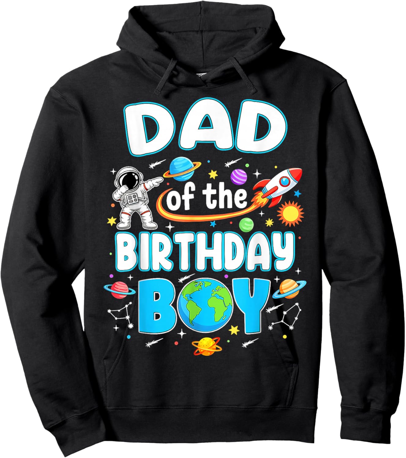 Dad of The Birthday Boy Astronaut Family Space Planets Hoodie - Hoodie | Black