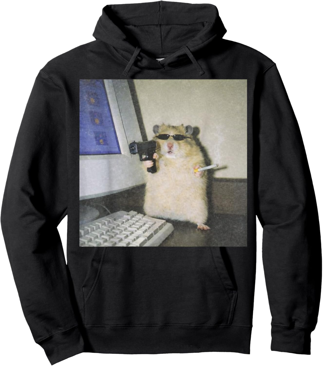 Cyber Hamster Meme Cringe Funny Animal Vintage Hoodie - Hoodie | Black
