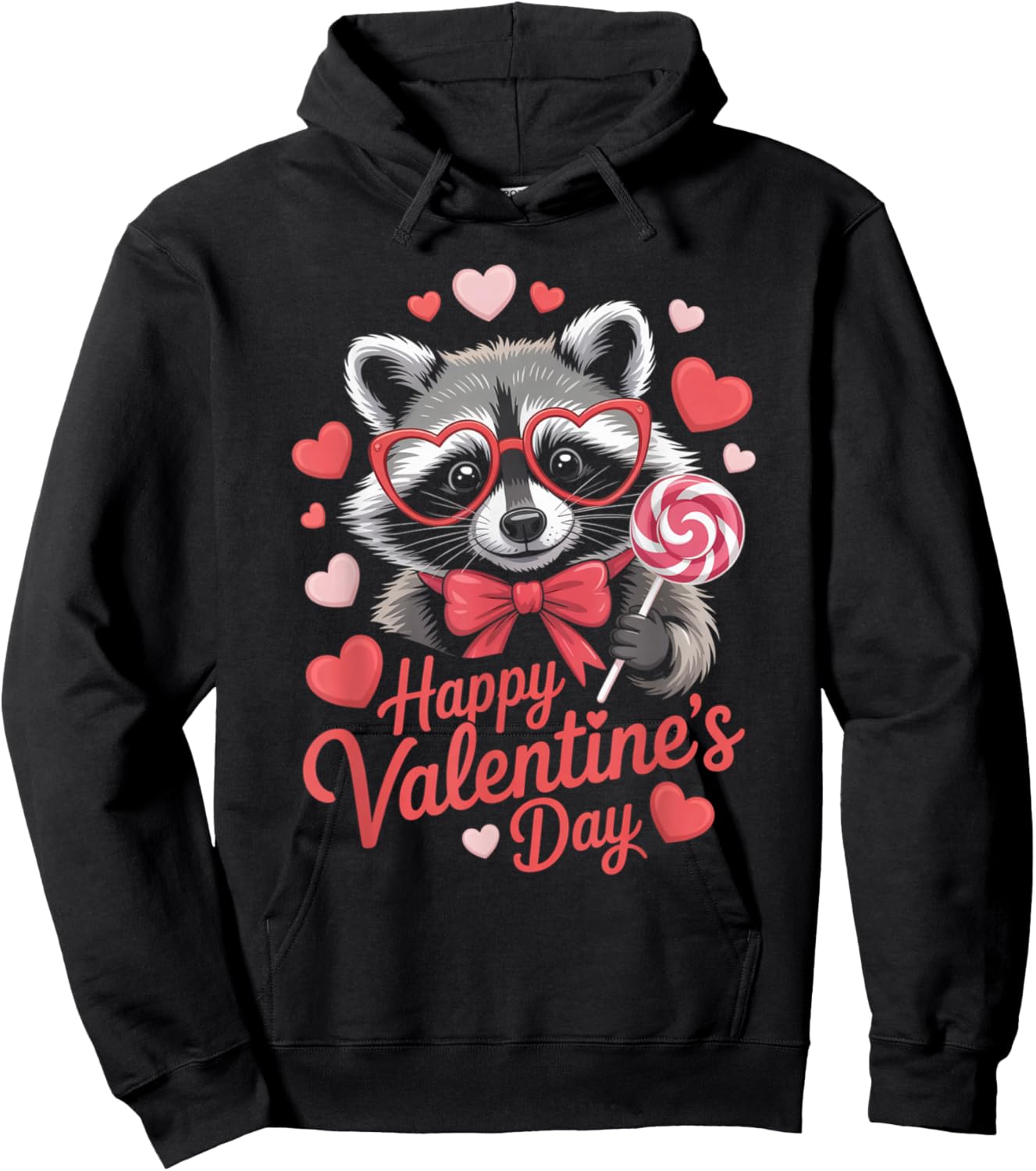 Cute Raccoon Happy Valentines Day Heart Sunglasses Bow Hoodie - Hoodie | Black