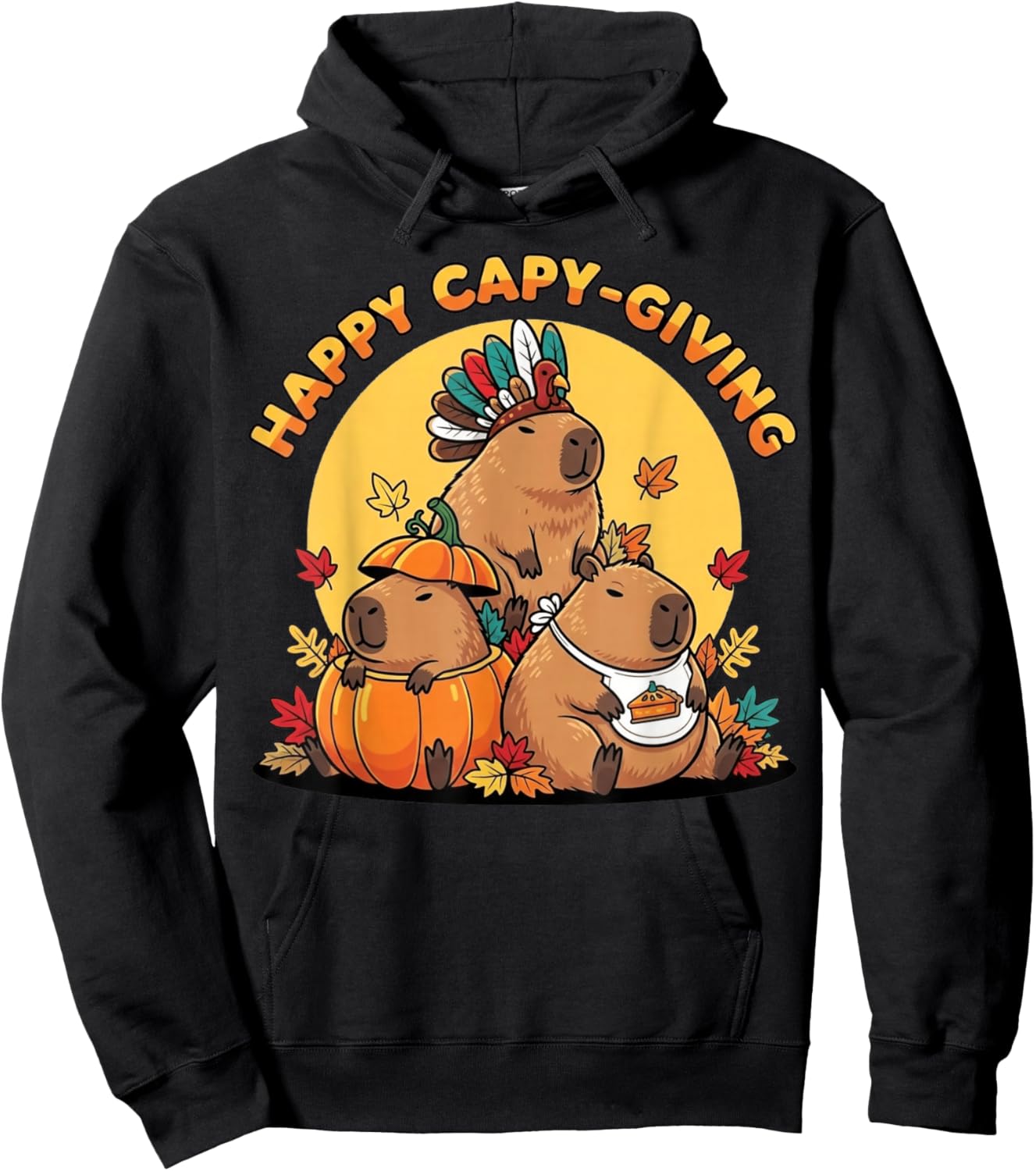 Happy Capy-Giving Funny Capybara Thanksgiving Hoodie - Hoodie | Black