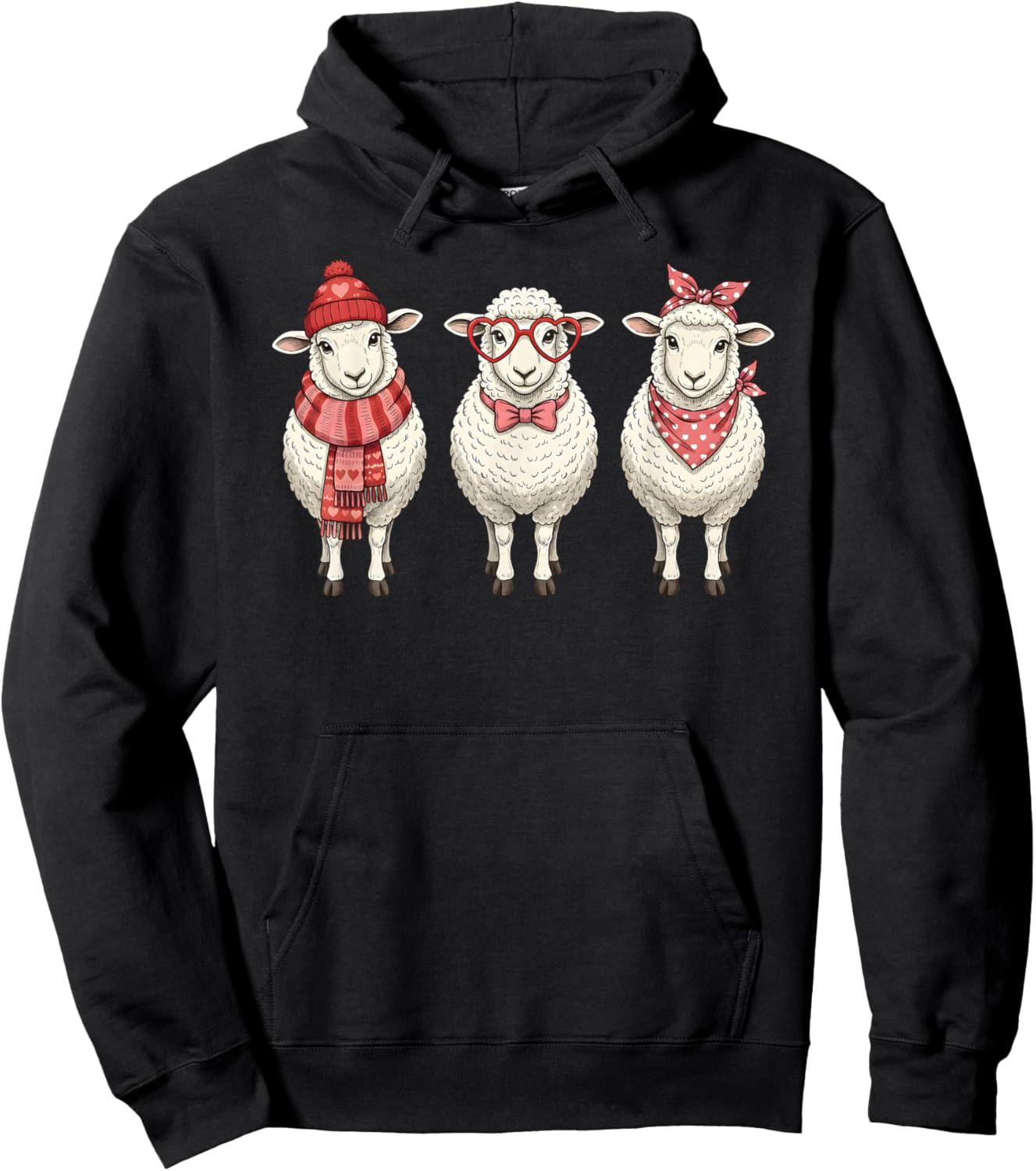 Retro Sheep Cute Valentine Farm Animal Hoodie - Hoodie | Black