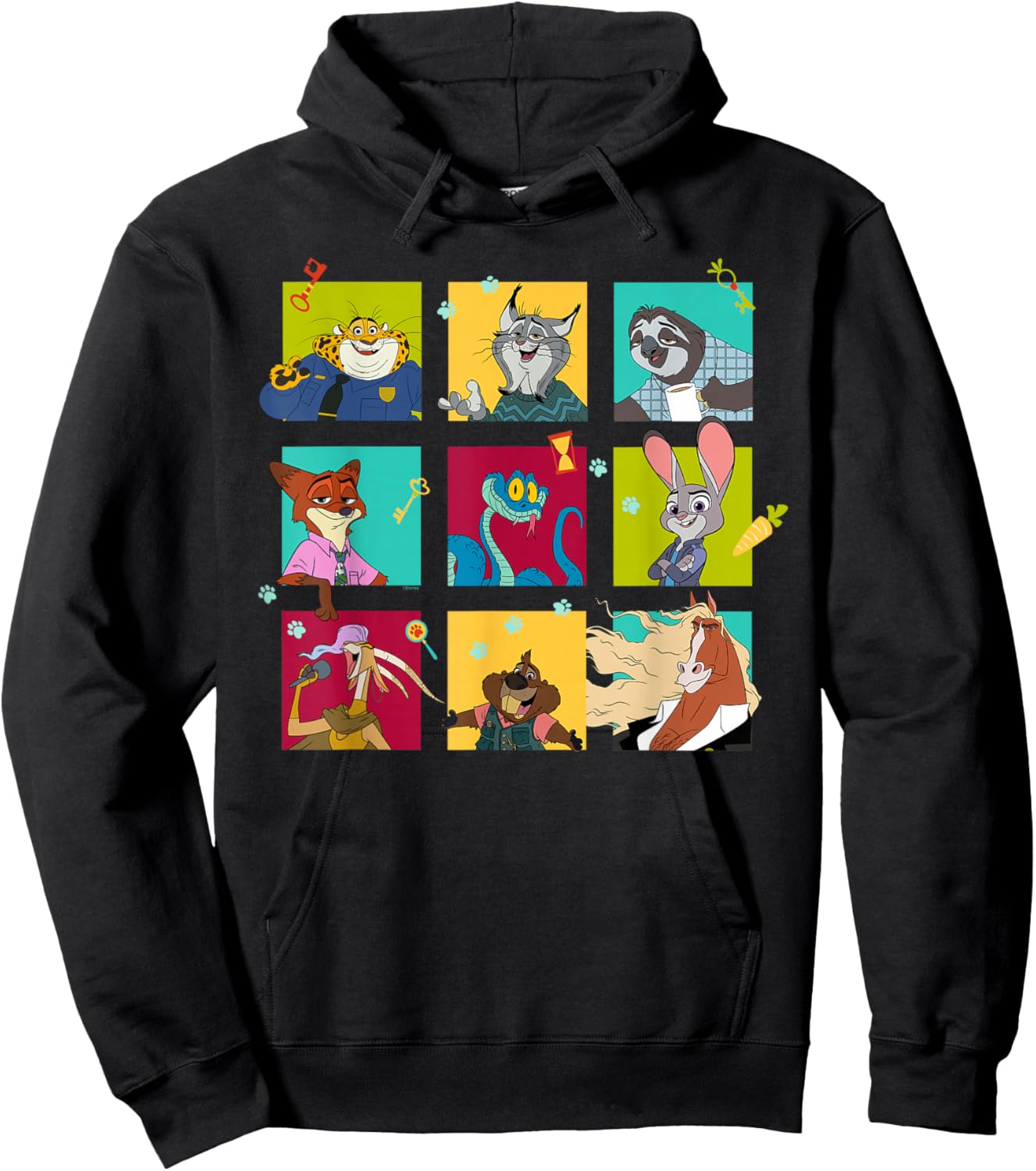 Disney Zootopia 2 Illustrated Characters Grid Hoodie - Hoodie | Black