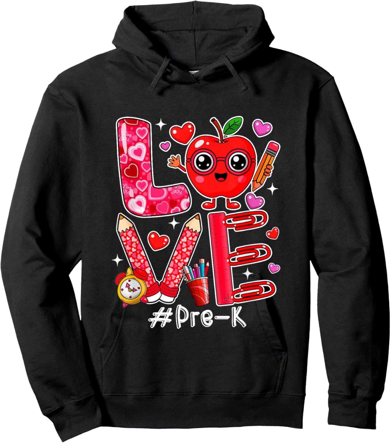 Love Pre-K Cute Hearts Valentine's Day Students Teacher Hoodie - Hoodie | Black