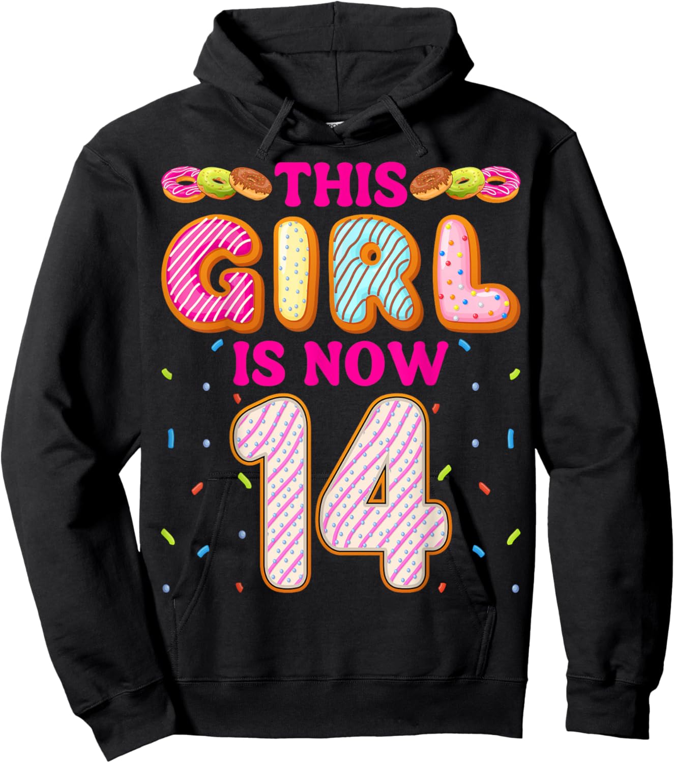 14th Birthday Doughnut Donut Lover This Girl is Now 14 Hoodie - Hoodie | Black