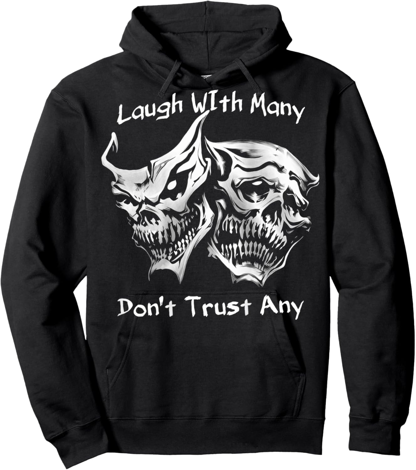 (ON Back) Laugh with Many Don't Trust Any Skull Retro Hoodie - Hoodie | Black