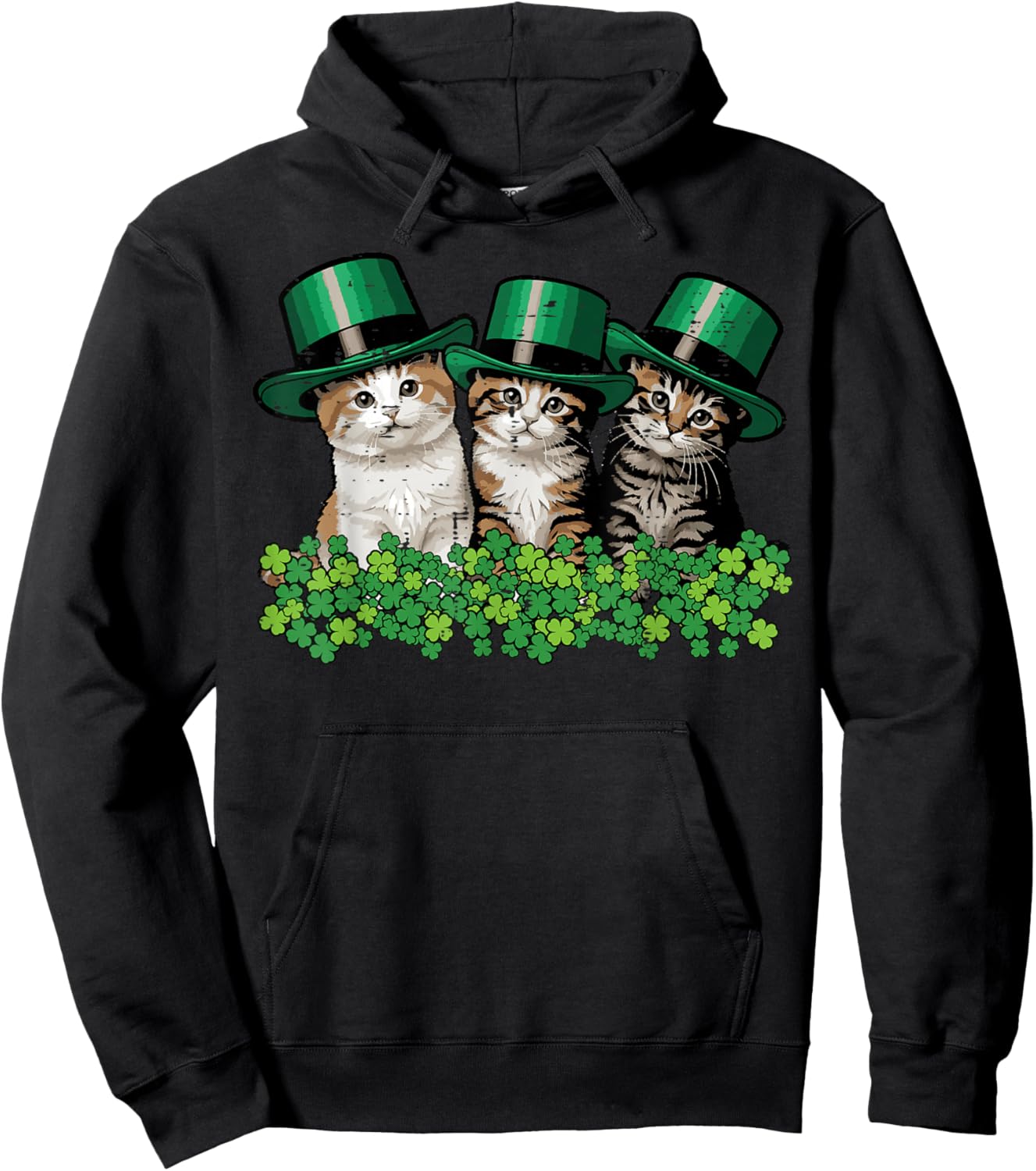 St Patricks Day Cats Saint Paddys Kitten Women Girls Kids Hoodie - Hoodie | Black