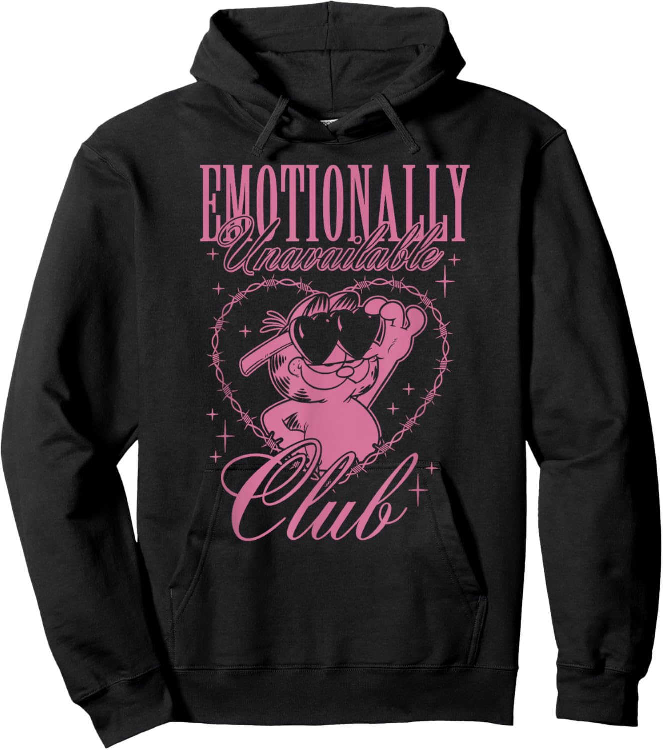 Garfield Emotionally Unavailable Heart Shaped Barbed Wire Hoodie - Hoodie | Black