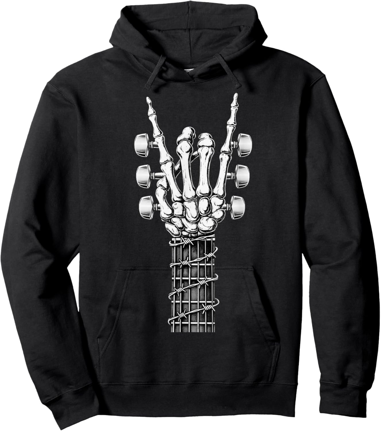 Rock On Hand Skeleton Guitar Rock and Roll Music Lover Retro Hoodie - Hoodie | Black